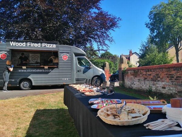pizza buffet table for stonebakers event